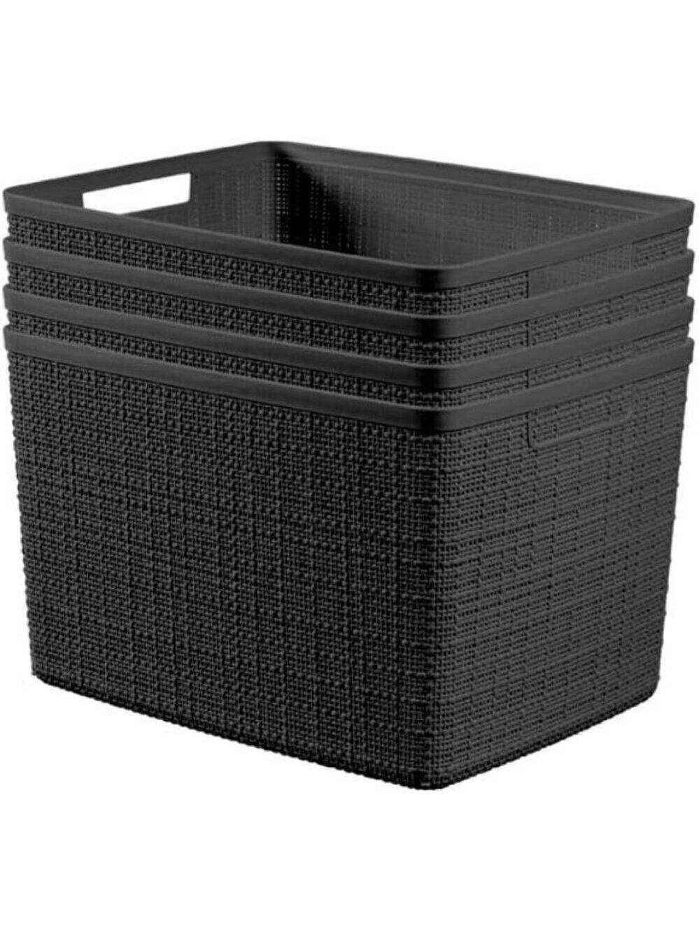 Black Plastic Storage Baskets Set of 4 Shelf Bins Closet Pantry Organizer Bins